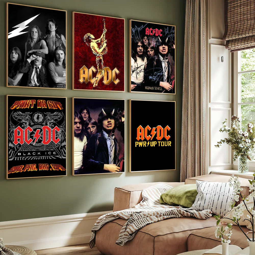 Band ACDC Music Poster Self Adhesive Painting Living Room Office Decoration Bedroom Home Wall Sticker Prints