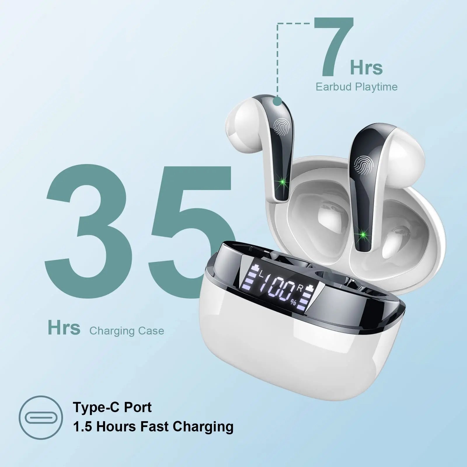 Wireless Earbuds Bluetooth 5.3 Headphones In Ear with Dual Mic 35H Wireless Earphones Sport with ENC Noise Canceling