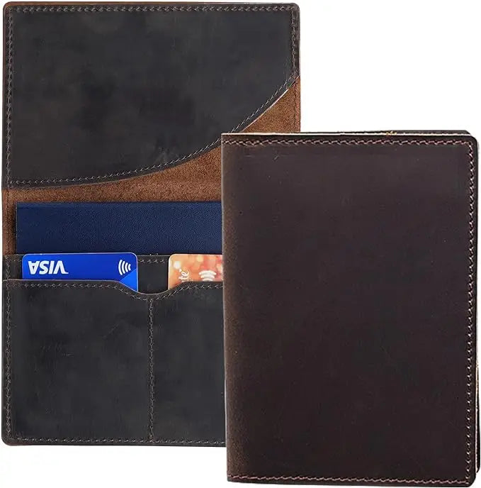 New Arrivals Genuine Crazy Horse Leather Passport Cover Solid Credit ID Card Case Holder Business Unisex Travel Wallet