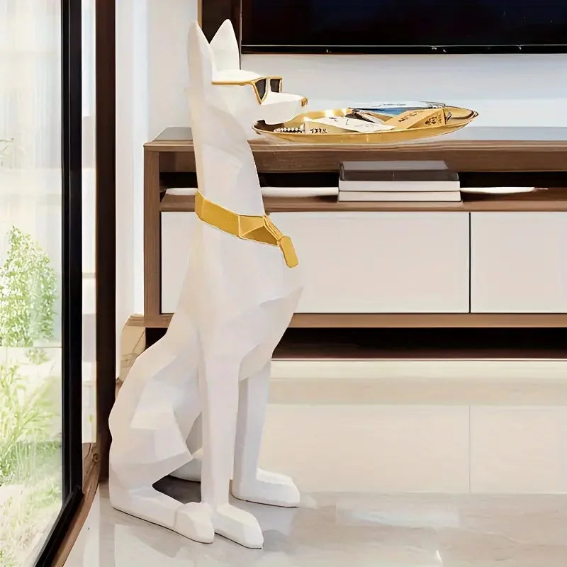 Resin Doberman Dog Statue Luxury Interior Side Table Puppy Sculpture Charming Doberman Pinscher Figurine Tray Home