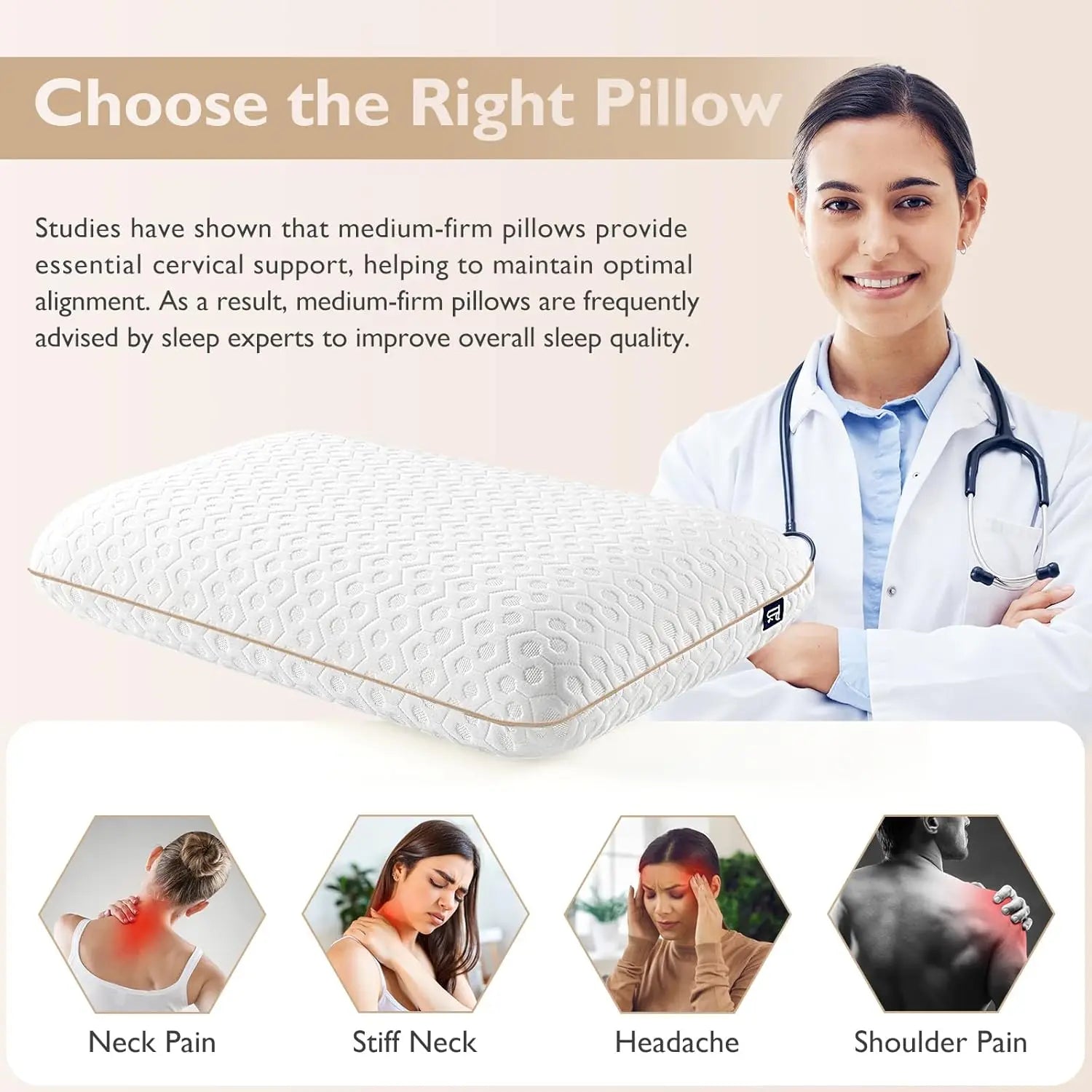 BedStory Gel Memory Foam Pillow Standard Size - Medium Firm Bed Pillows with Breathable Washable Cover - Back/Stomach