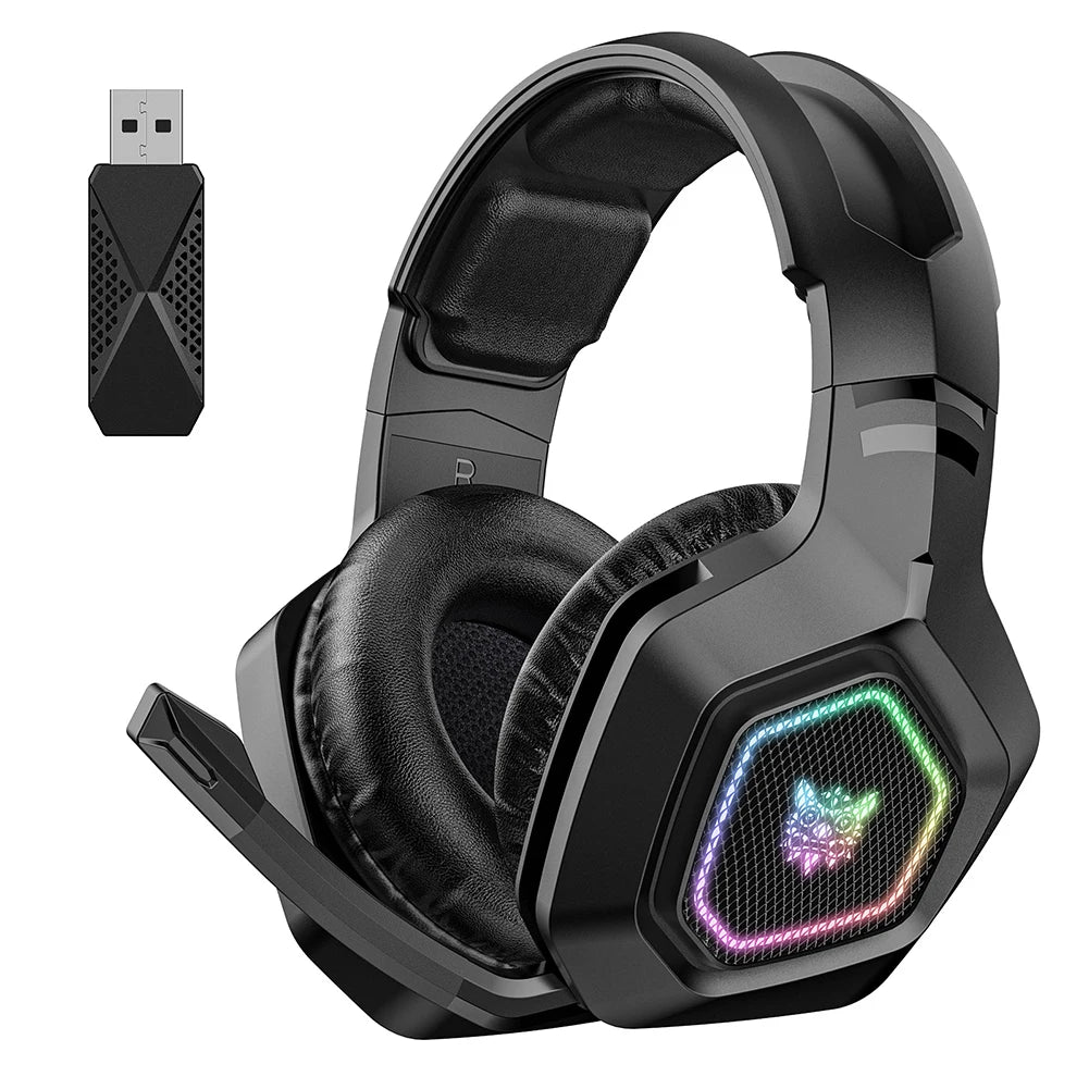 Wireless Gaming Headset 2.4GHz/BT 5.3/Wired Over Ear Headphones RGB Light Gaming Headphones for PS4 PC Laptop - Black