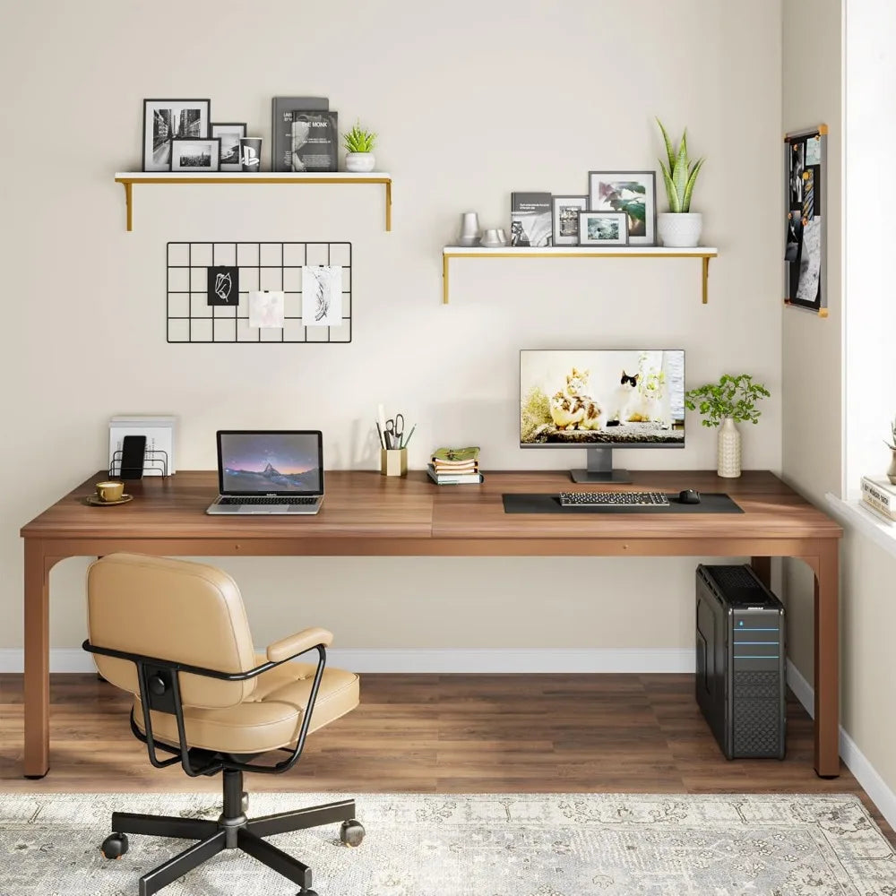 Extra Long Computer Desk 2 Person Desk Double Long Desk Workstaion for Home Office - United States / Coffee Brown