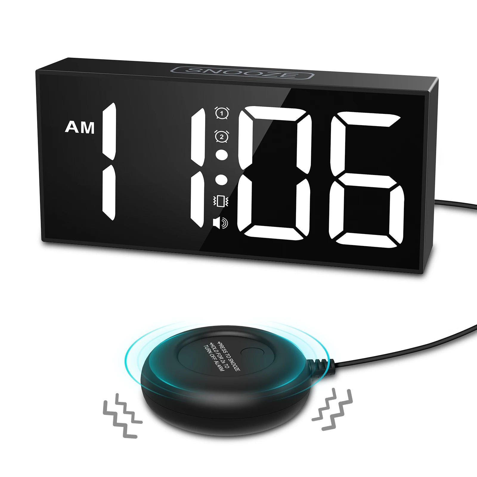 ORIA Vibrating Alarm Clock 7.5’’ Large Display LED Clock Loud Alarm Clock with Bed Shaker for Heavy Sleepers Hearing