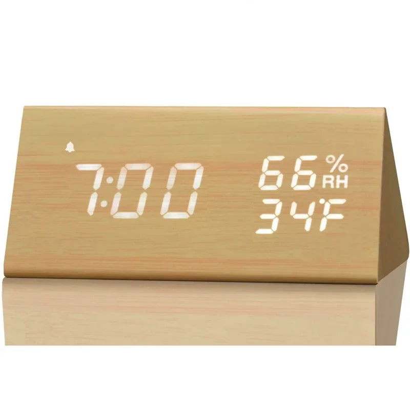 Wooden Alarm Clock Clock LED Time Display USB Charger Humidity and Temperature Detection Digital Alarm Clock