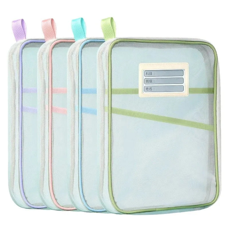 4/2/1PC A4 Stationery Storage Bag Double-layer Mesh Zipper Bag Large Capacity Organizer Folders School Office Supplie
