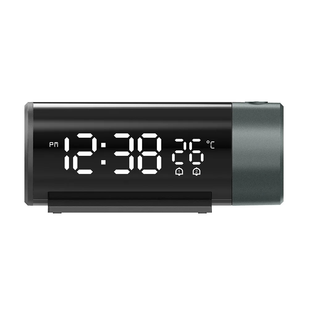 Bedroom Projection Digital Clock with 180 Rotating Projector Automatic Brightness Adjuster Indoor Thermometer Clock