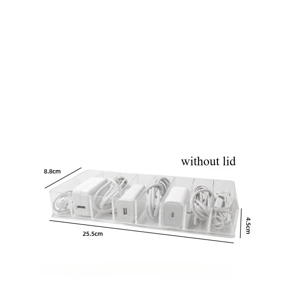 Clear Plastic Cable Organizer Boxes Desk Accessories Storage Case for Drawer Office Supply Electronic Management