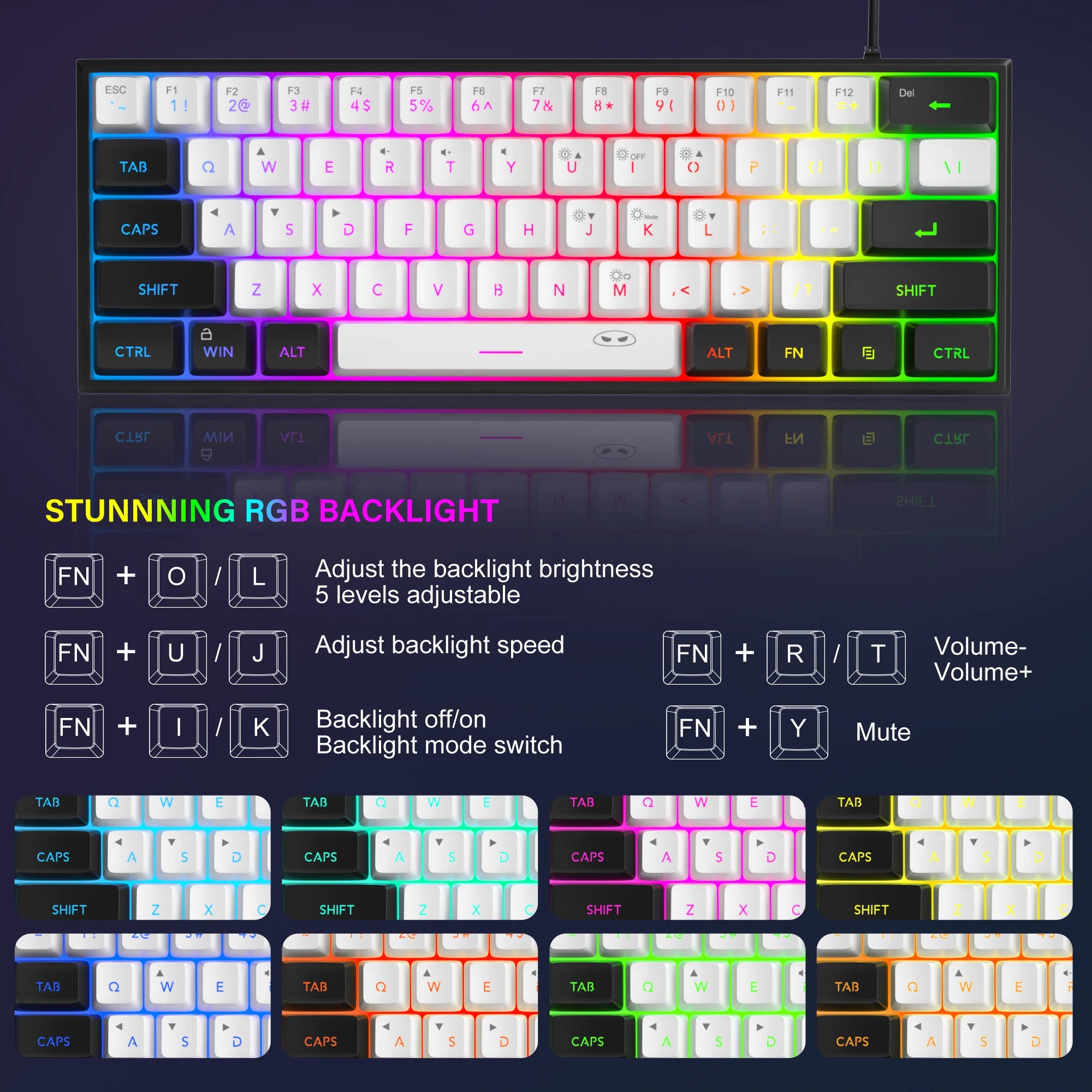 MageGee TS91 60% Compact Wired Keyboard 61 Keys RGB Backlight Membrane Keyboard For Windows PC Office laptop Computer