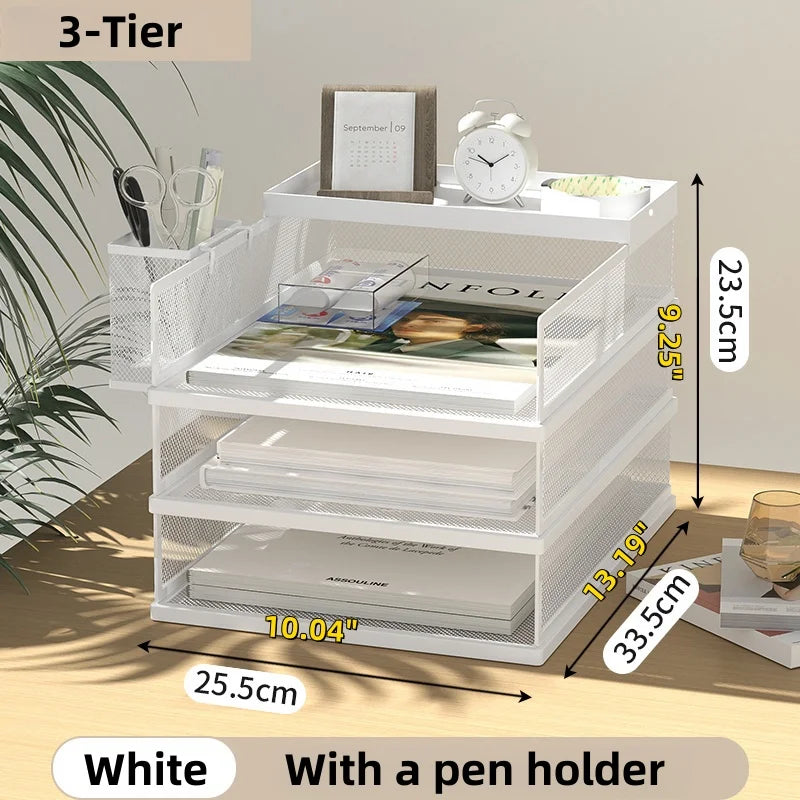 Metal Mesh Desk Organizer Box Office A4 Paper Organizer Document File Letter Book Pen Brochure Filling Tray Rack Shelf