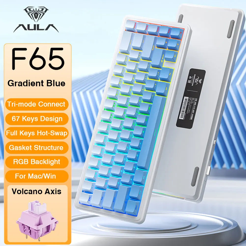 AULA F65 65% Layout Hot-Swap Gasket-mounted Wireless Mechanical Keyboard Macro Software RGB Mini Gaming Keyboard