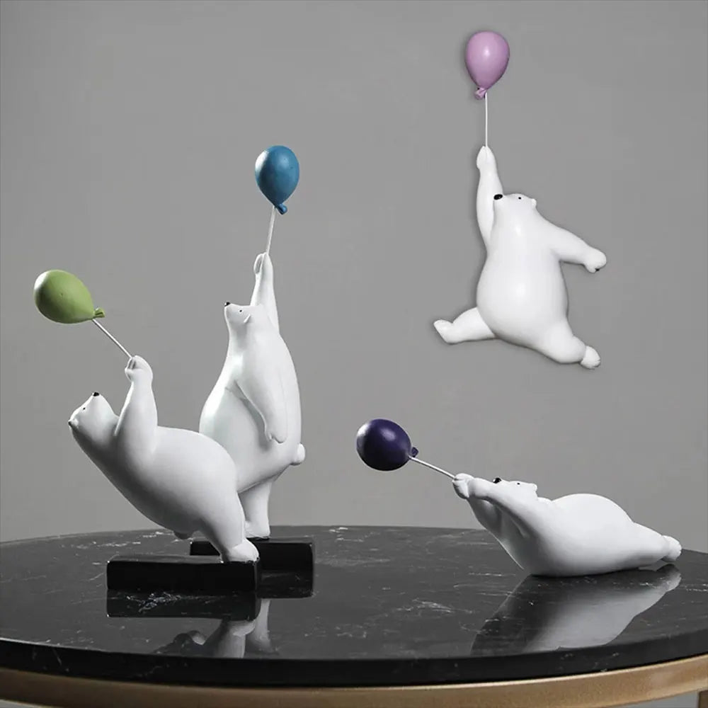 Resin Creative Balloon Polar Bear Home Decor Decoration Room Figurines For Interior Desk Accessories Kawaii Statue