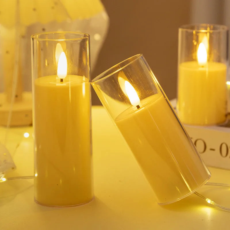 1/3/9Pcs Led Flameless Electric Candles Lamp Acrylic Glass Battery Flickering Fake Tealight Candle Bulk for Wedding