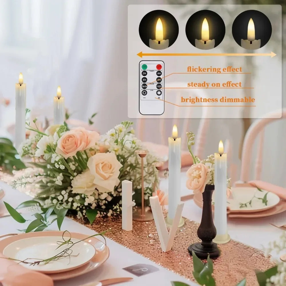 6/18/24Pc 6.6inch LED Flameless Taper Candles with Remote Flickering CandleSticks Plastic Window Candles for Halloween