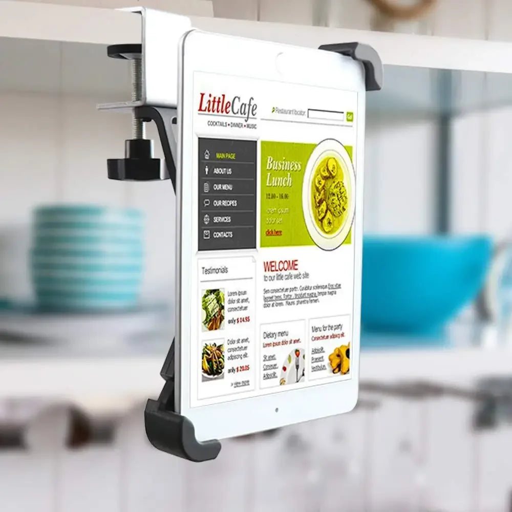 Kitchen Tablet Mount Aluminum Clamp 360° Rotation for 7-14.5 inches Clamp Tablets Phone Holder for iPad Xiaomi Samsung