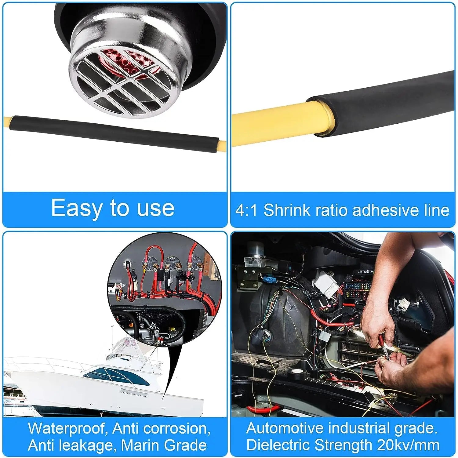 Φ4mm to Φ52 Heat Shrink Tubing-4:1 Ratio Dual Wall Adhesive Lined Shrinkable Wire Wrap Tube Waterproof Industrial Black