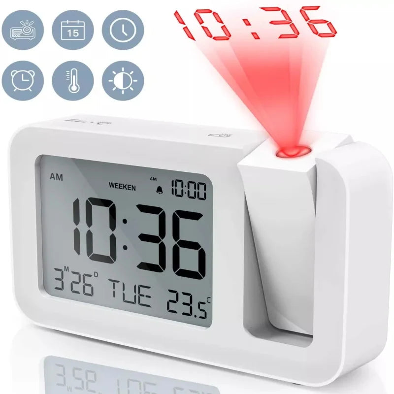 2025 Digital Projection Alarm Clock Rechargeable LED USB Charger Projector Alarm Clock For Office Bedroom Bedside