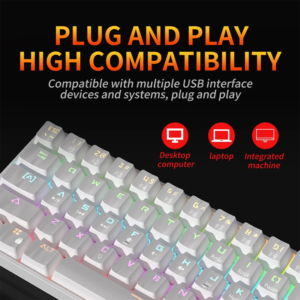 MUCAI MK61 USB Gaming Esports Mechanical Keyboard 61 Key Red Switch Wired Detachable Cable RGB Backlight Hot Swap