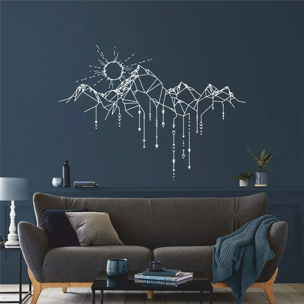 Large Geometric Mountain Sun Arrow Wall Sticker Office Bedroom Abstric Nature Landscape Wall Decal Playroom Vinyl Home