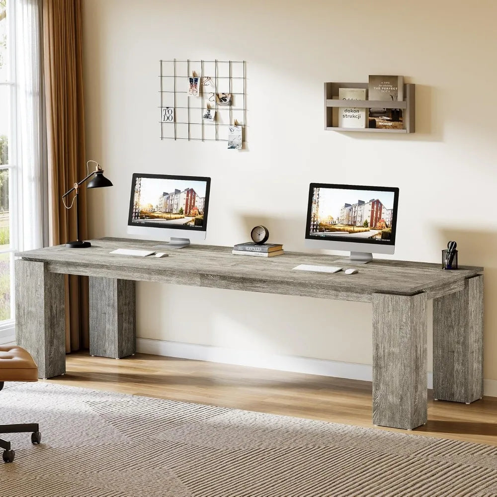 ’Extra Long Modern Two-Person Desk for Home Office 86-Inch Wood Computer Workstation’ - United States / Grey