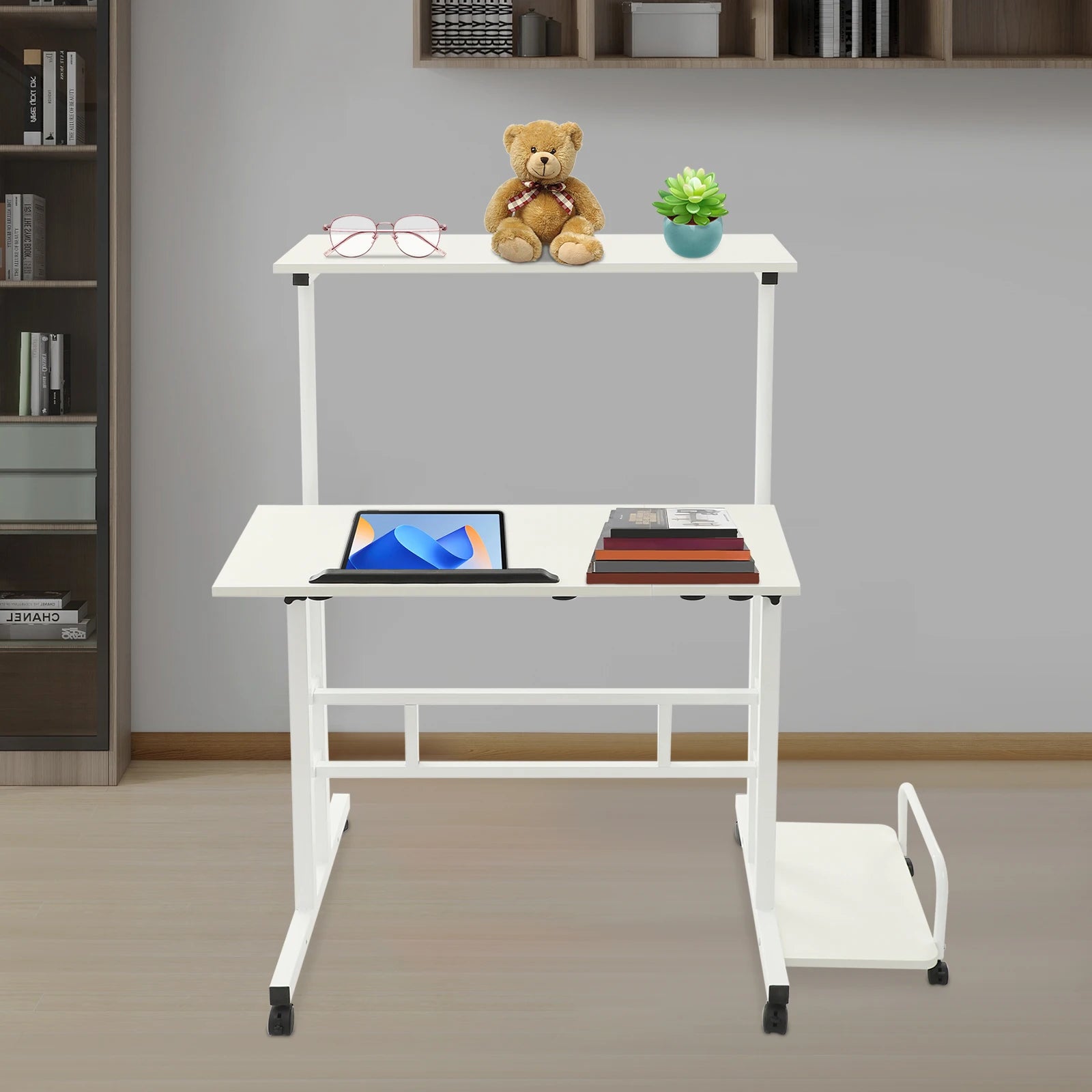 Multi Functional Foldable Desk with 6 Universal Wheels Floor Standing Modern Computer Desk Adjustable Computer Table