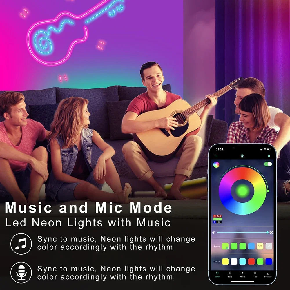 LED Neon Light Strip With Tuya Intelligent Control RGB Waterproof Neon Rope Light Suitable For Outdoor Decoration