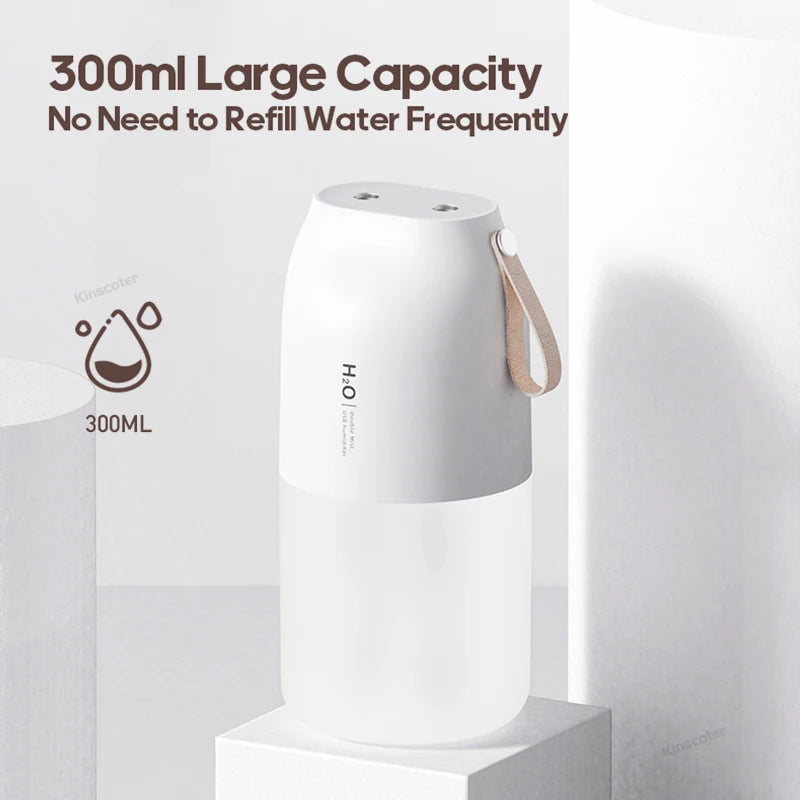 KINSCOTER Ultrasonic Air Humidifier 300ml 2000mAh Battery USB Sprayer Diffuser Releases Smooth Water Mists for Home