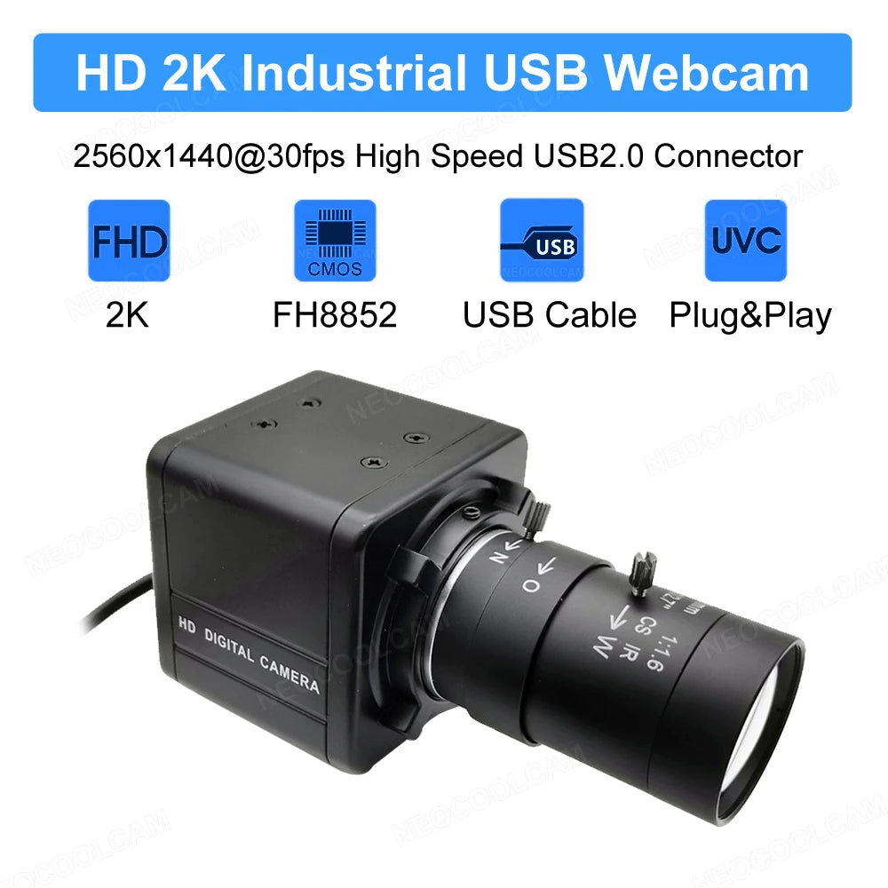 2K 4MP USB Webcam PC Camera 30fps 2560x1440 MJPG High Speed UVC BOX Camera Varifocal Zoom 2.8-12mm/5-50mm or fix 4mm