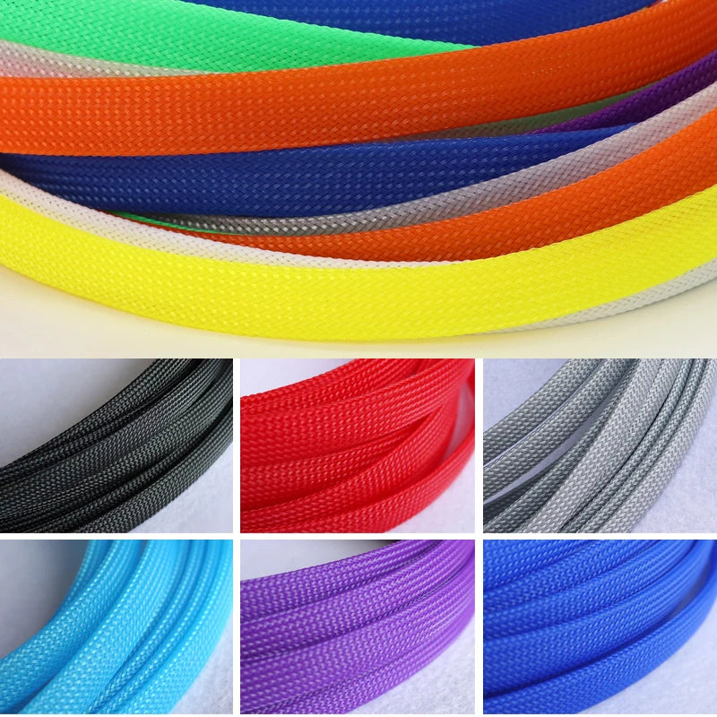 5m/lot Pure Colour Insulated Braid Sleeving Tight PET Wire Expandable Cable Sleeve Flame-retardant Nylon Braided Mesh
