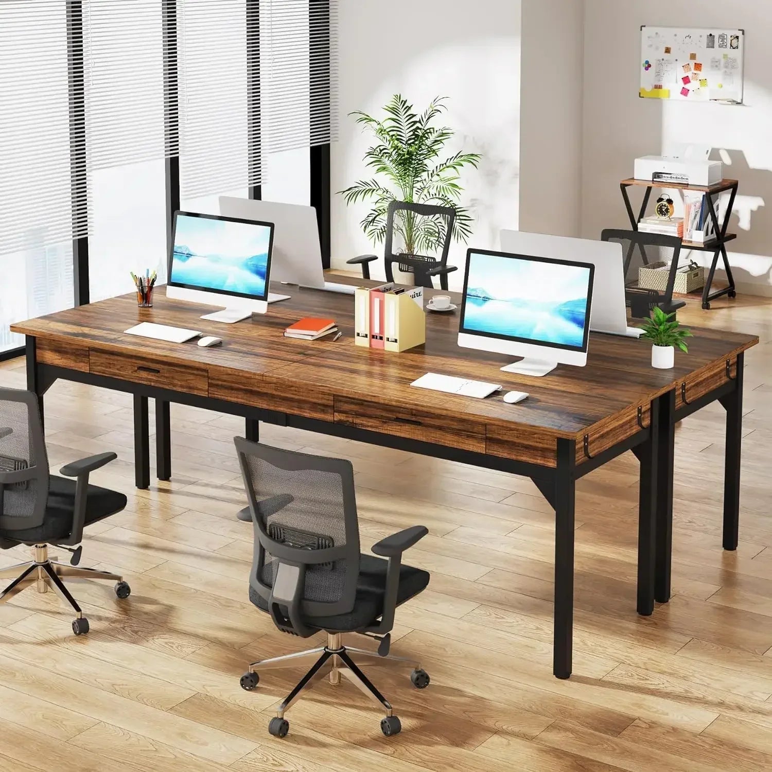 78.7’’ Extra Long Computer Desk [2 Drawers] Two Person Desk Large Writing Table Study Desk [Double Desk] Executive