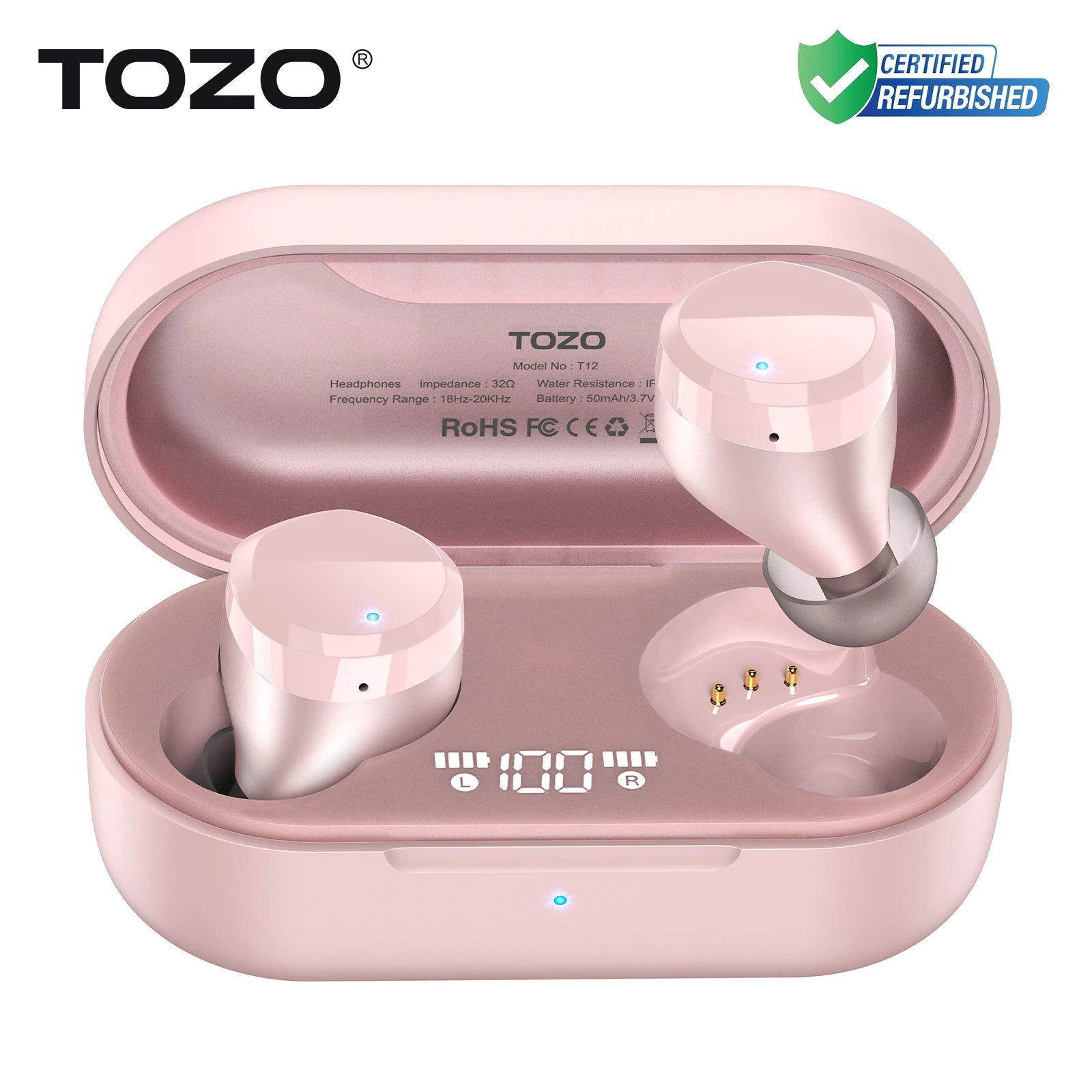Refurbished TOZO T12 True Wireless Earbuds LED Display Bluetooth Headsets In Ear 10mm Driver Deep Bass HiFi Sound