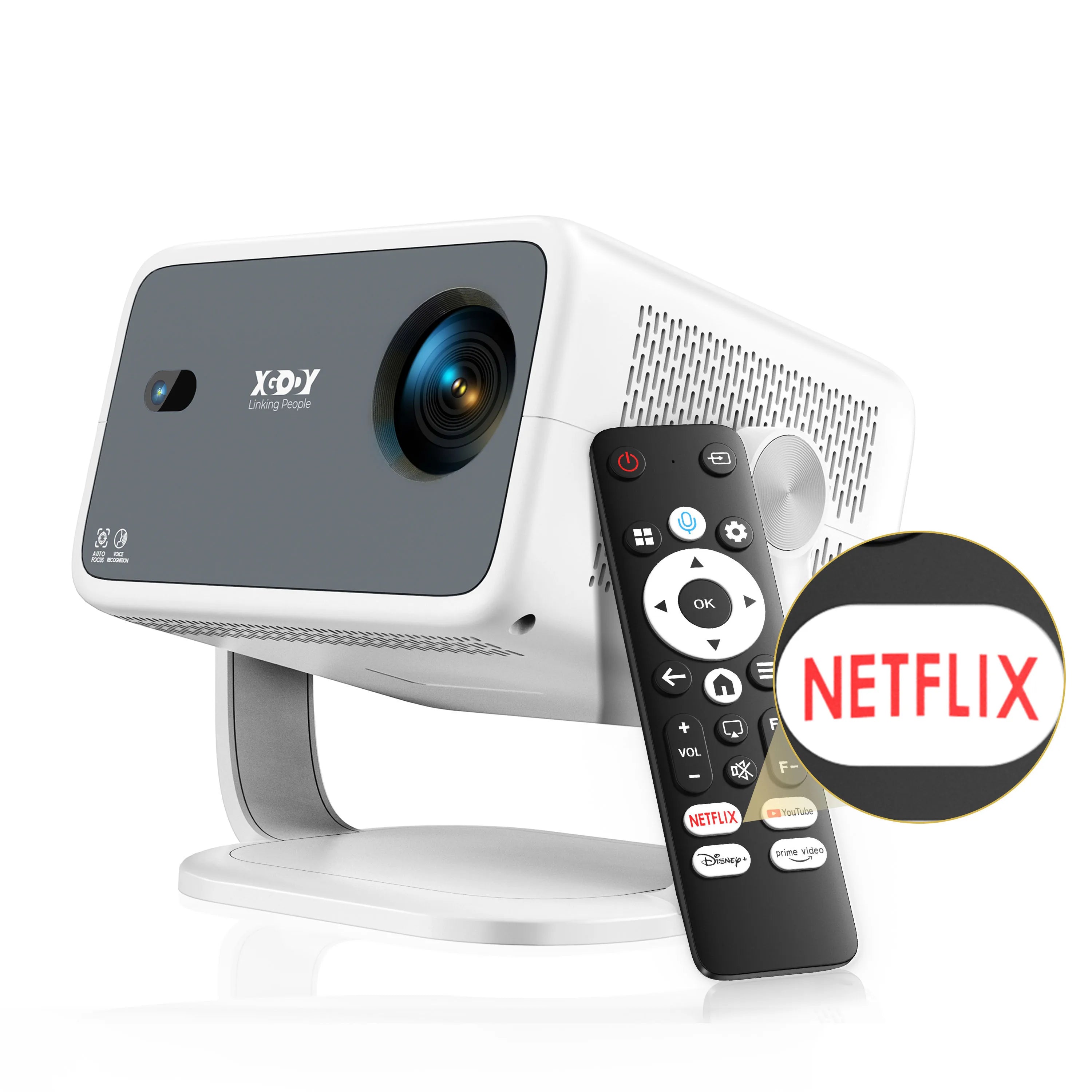 XGODY Projector Netflix Officially 700 ANSI 4K Voice Control Smart Android TV Whale OS 8/32GB ROM for Outdoor Movie