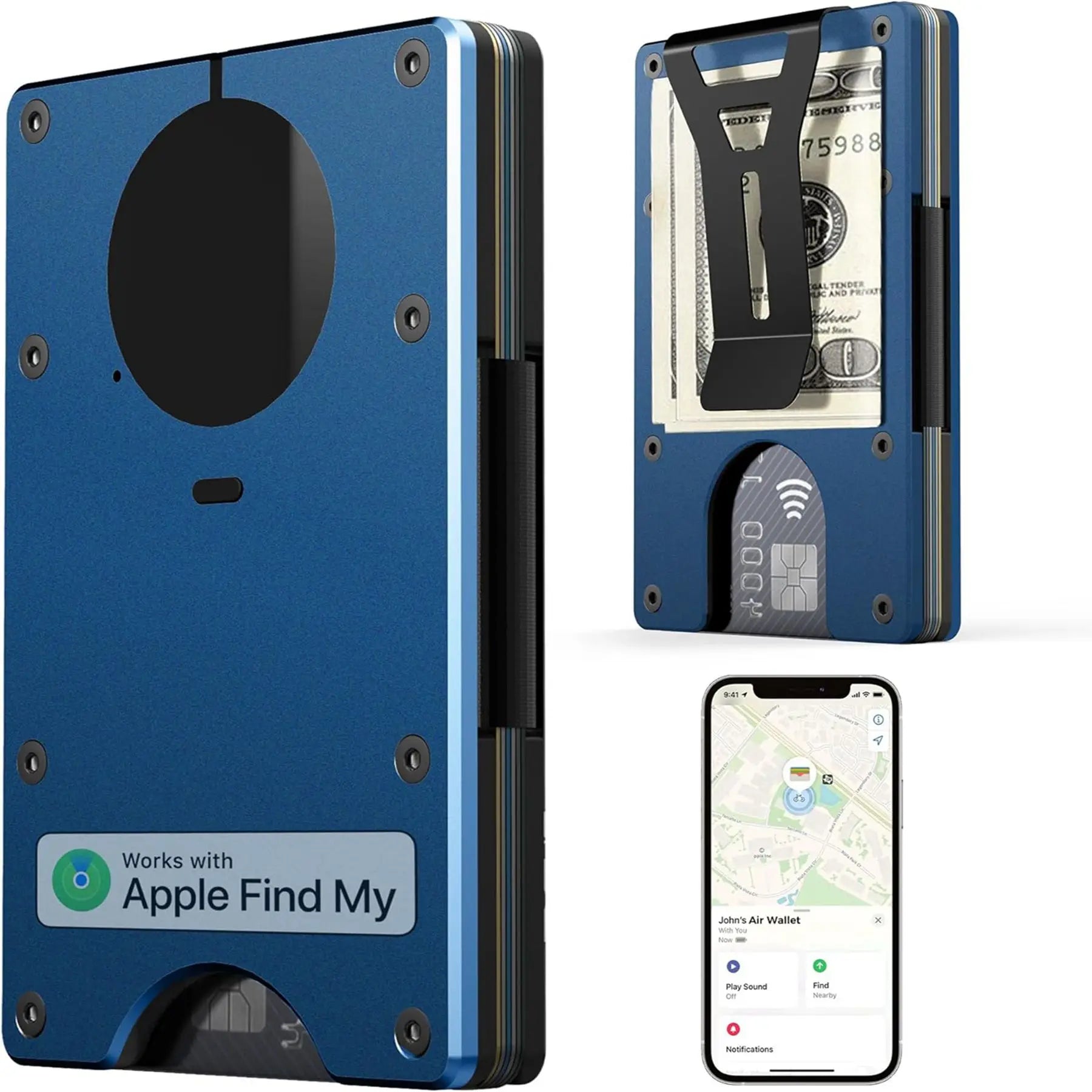 Wallet with Built in Airtag Chip RFID Blocking Credit Card Holder Compatible with Find My iOS Only Detachable Money