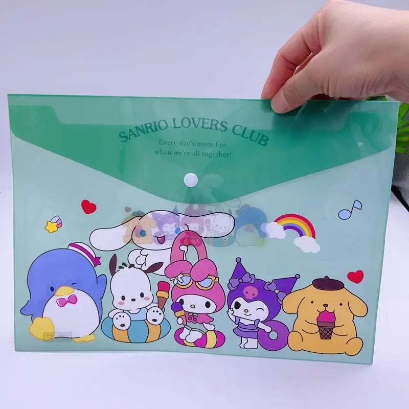 12-48pcs Sanrio Cinnamoroll Melody Kuromi New Student Creative Button File Bag Cartoon A4 Storage Bag Child Stationery