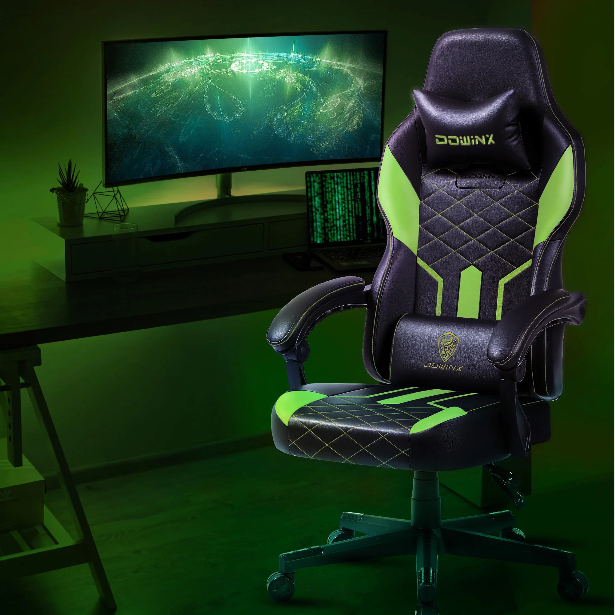 Dowinx Gaming Chair with Pocket Spring Cushion Ergonomic Computer Chair High Back Reclining Game Chair Pu Leather