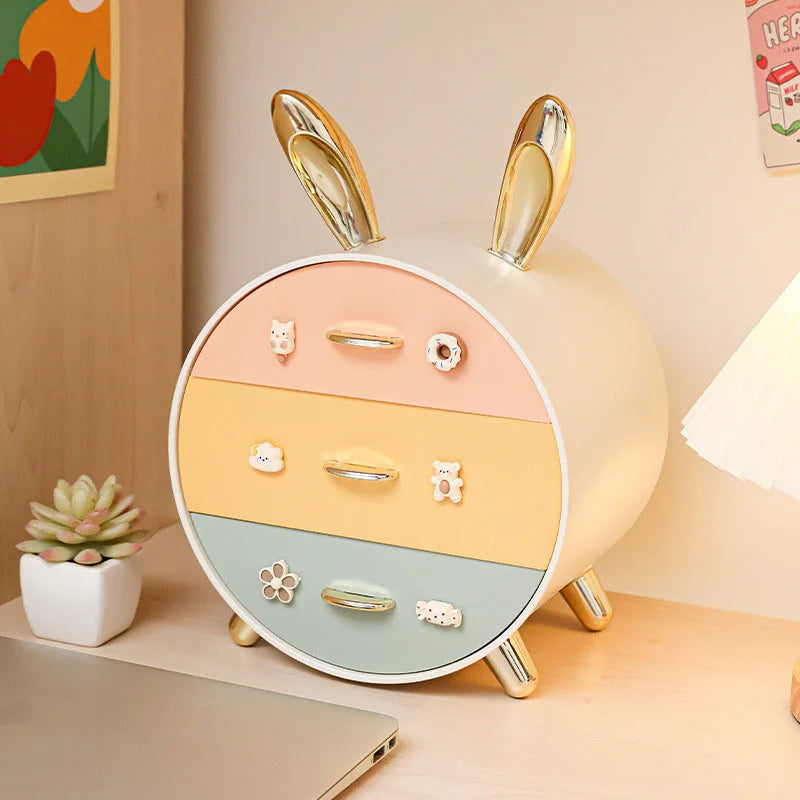 1pc Cartoon Bunny Hairpin Desktop Stationery Storage Box Multi-layer Drawer Storage Box for Cosmetic Accessories