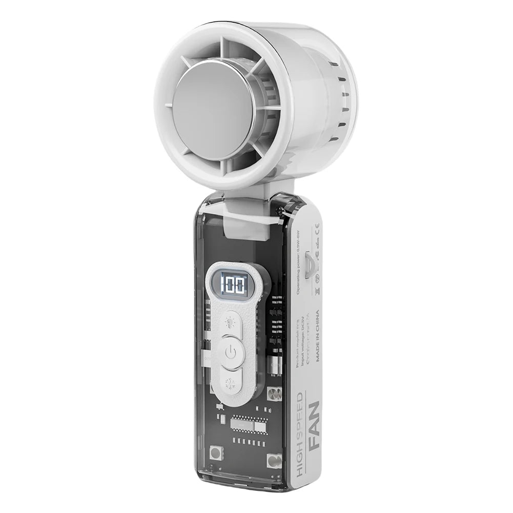 Portable Handheld Fan with LED Light 100 Speeds Foldable Personal Cooling Fan Rechargeable Folding Travel Fan