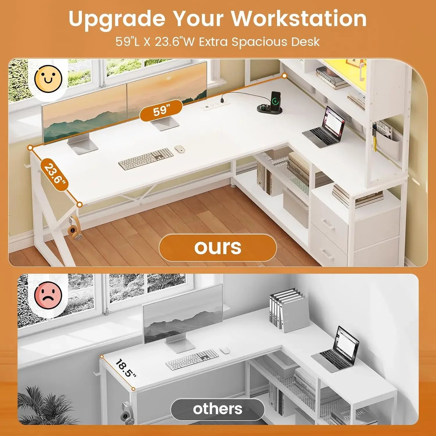 L Shaped Gaming Desk Home Office Computer Desk with 2 Drawer and Bookshelf L Shaped Gaming Corner Desk with LED Light