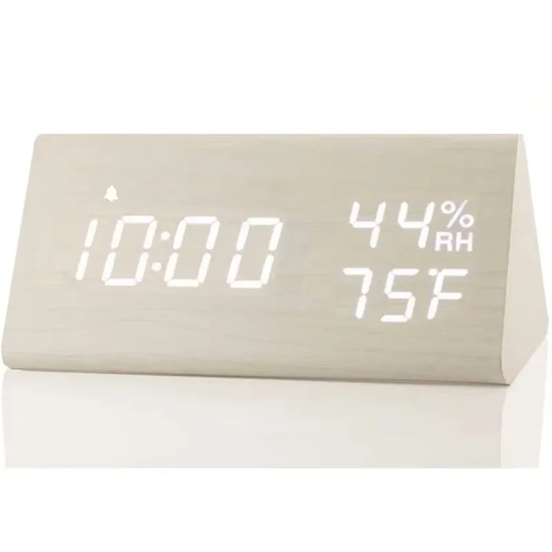 Wooden Alarm Clock Clock LED Time Display USB Charger Humidity and Temperature Detection Digital Alarm Clock
