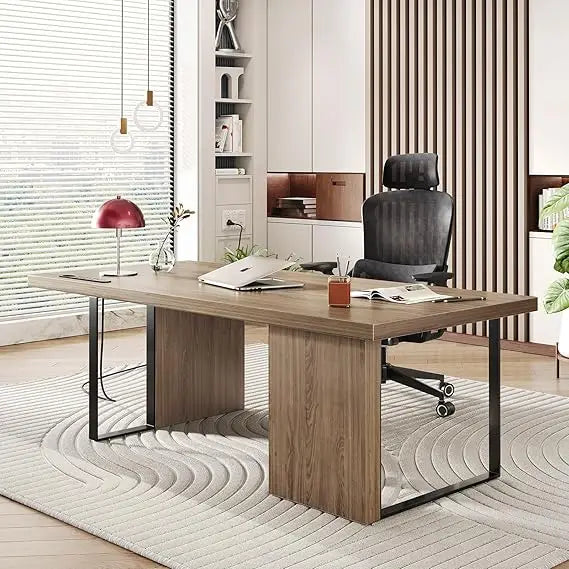 60-Inch Large Executive Desk Modern Minimalist Wooden Computer Office Desk Workstation with Extra Thick Tabletop