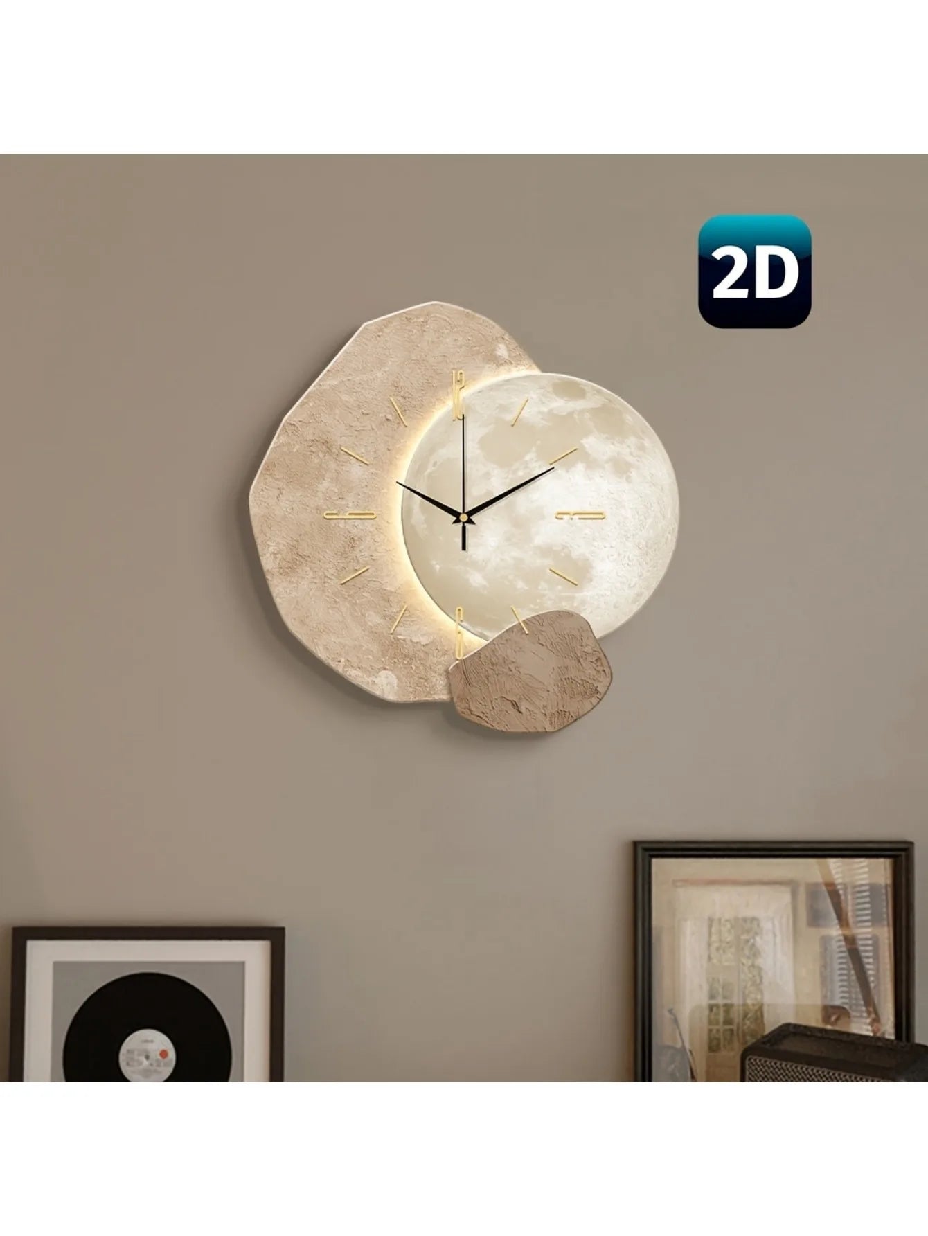 Modern Simple Silent Wall Clock Moon Phase Design - Quiet Quartz Movement Wooden Material Non-Drip Sound Perfect