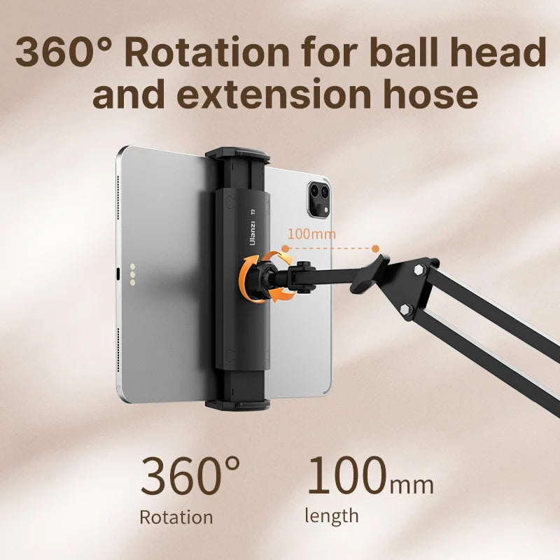 Ulanzi T2 Metal Desktop Stand 360°LongArm Tablet Holder 10kgLoad Bed Desktop Lazy Bracket for IPad 4.6~12.9inch