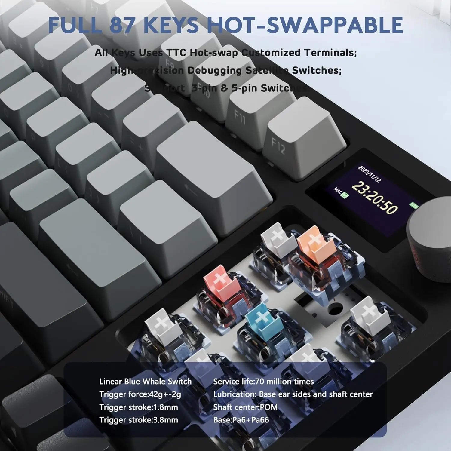 MAMBASNAKE x ATTACK SHARK RK86 RGB 75% Wireless Gasket Mechanical Keyboard,Triple Mode Bluetooth5.0/2.4G/USB-C - Desktop