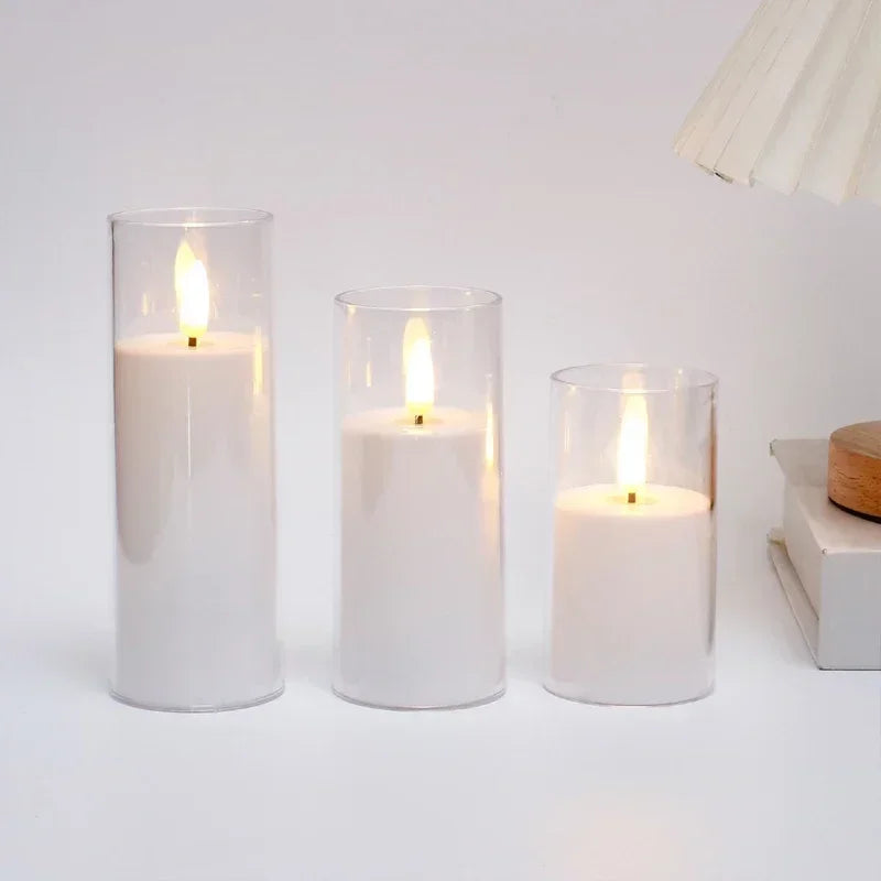 LED Flameless Candles with Remote Timer Realistic Flickering Flame Acrylic Candle Battery Powered for Christmas Wedding