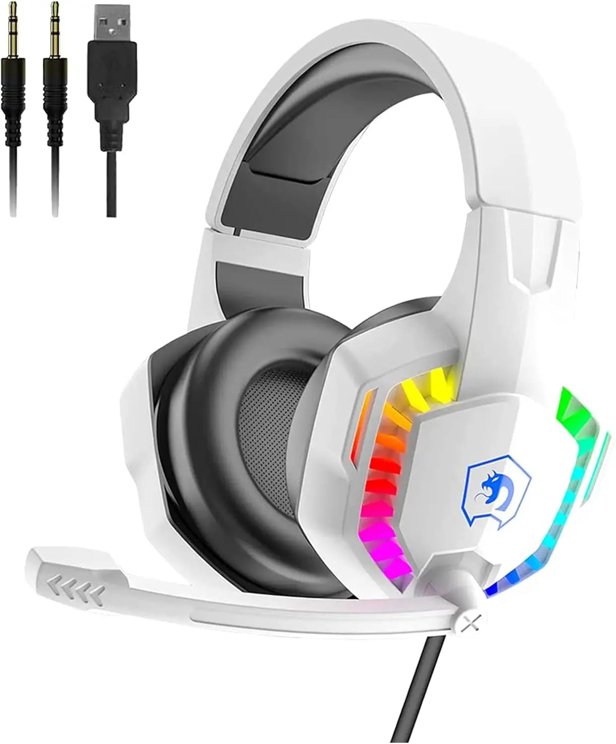 Wired Gaming Headset RGB Backlight Retractable Noise Isolating Microphone Stereo Sound Deep Bass Memory Foam Earmuff