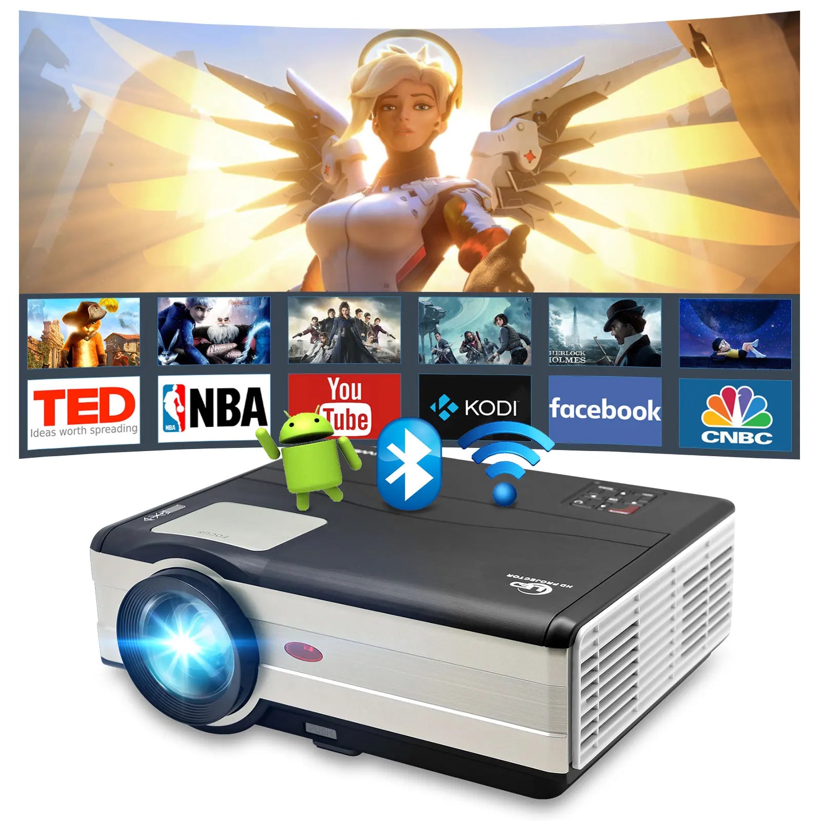Android Wifi Home Theater Projector Manual Focus Keystone Full HD 1080P Daytime PK Laser Beam Projection Device - A8AB