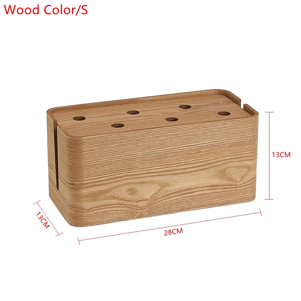 Wooden Cable Management Box Made From Wood Material Desktop Hide Wires Power Strips Desk Cord Organizer Box For Home
