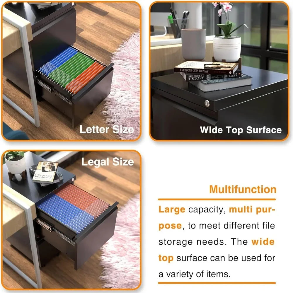 Metal 2 Drawer Mobile File Cabinet with Lock Under Desk Office Steel Filing Cabinet 25.6’’H Legal - United States