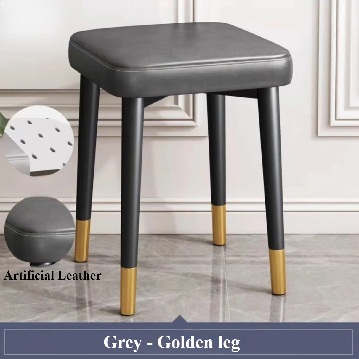 Modern Cushioned Stool for Dining Room Living Room Bedroom and Office | with Golden Foot Cover Criss-cross Construction