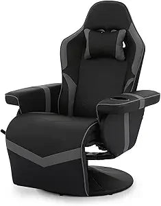 360° Swivel Gaming Recliner Chair Ergonomic PU Leather Reclining Chair with Adjustable Backrest Footrest Cup Holder &
